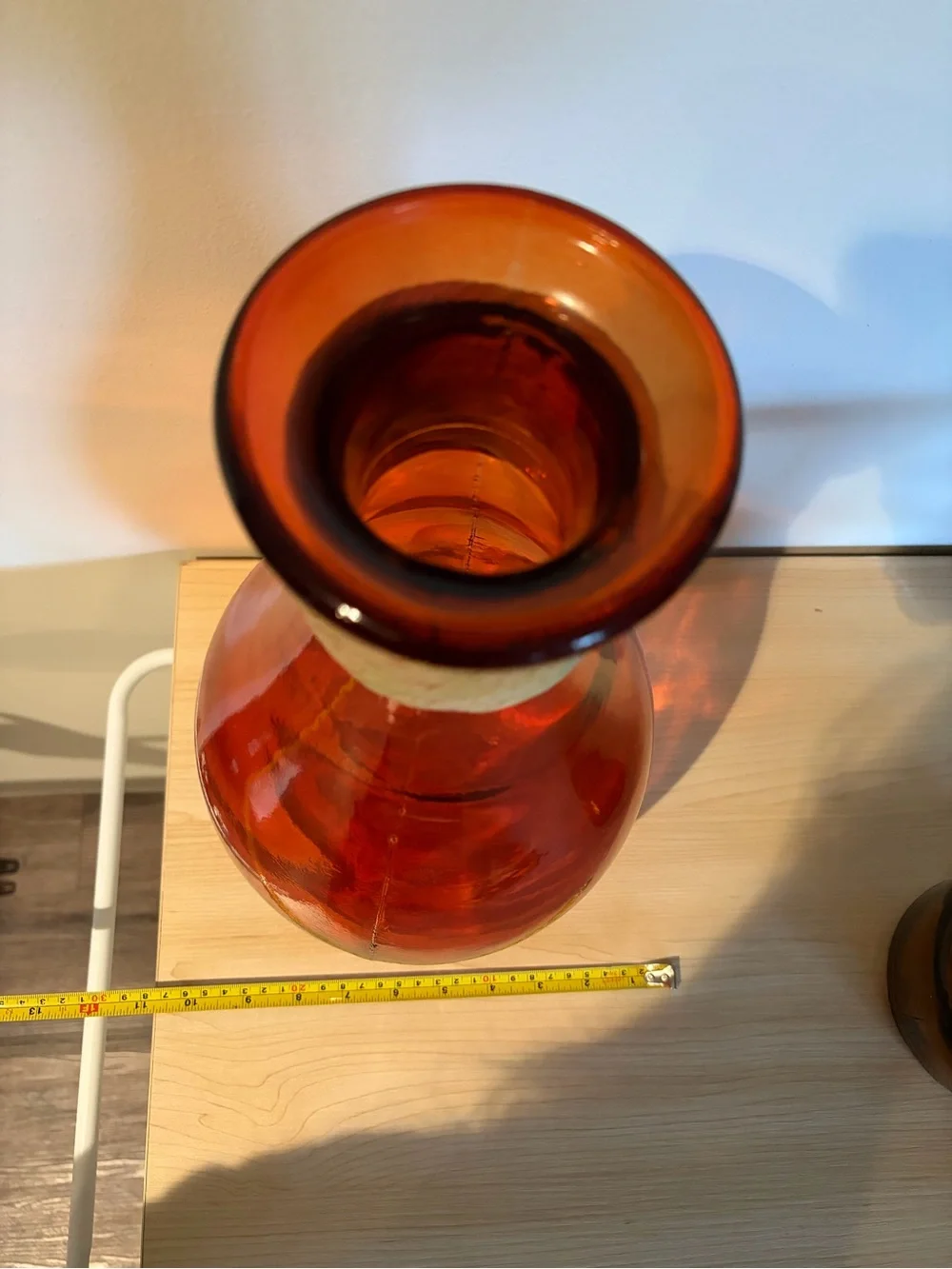 Hand-Blown Amber Glass Vase with Rope Accent